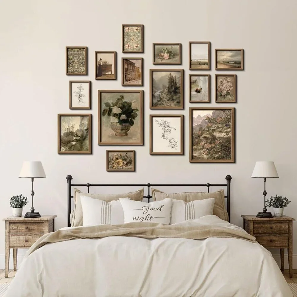 16 Pcs Framed Vintage Wall Art Decor French Country Farmhouse Gallery Frame Set